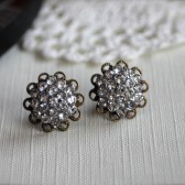 A Vintage Style Crystals Rhinestone Antiqued Bronze Filigree Post Earrings. For Her. Bridal Gifts. Vintage Wedding. Bridesmaid Earrings.