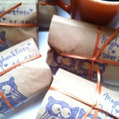 Coffee Wedding Favor Owl with Custom Stamp