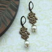 Antiqued Gold Flower, with Ivory Swarovski Pearls Earrings