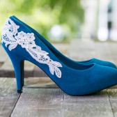 Teal Heels with Ivory lace