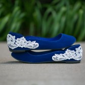 Blue Wedding Flats with Ivory Lace