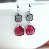 Fuschia and Grey Jewel Earrings