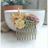 flower Collage Vintage Inspired Filigree Hair Comb
