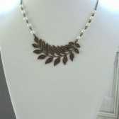 A Large Leaf Branch Ivory Pearls Statement Nature Vintage Inspired, Antiqued Brass Necklace, Wedding Jewelry, Bridesmaid, Bridal Jewelry
