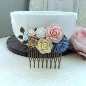 Flower Collage Vintage Inspired Filigree Hair Comb
