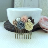 Flower Collage Vintage Inspired Filigree Hair Comb