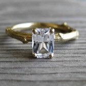 Emerald Cut White Sapphire Twig Engagement Ring