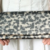 gray beige block clutch