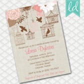 Bird Cages Pink and Brown on Linen