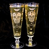 day of the dead wedding glasses, beer flutes