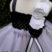 Silver,black and white flower girl tutu dress