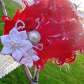 red curly feather flower girl headband