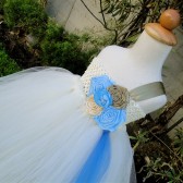 ivory,gold blue flower girl tutu dress