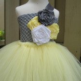 Yellow,grey and white flower girl tutu dress