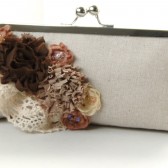 Burlap and lace fabric flower clutch 
