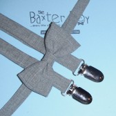 Light grey polyester bow ties & suspenders