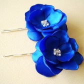 Petite Roses Deep Blue Satin Flower Pins 