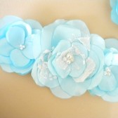 SALE Sash and Clip Set Aqua Blue Lace Handmade Wedding Satin Flowers - Ready to ship