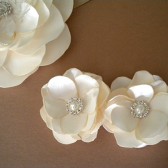 Ivory - Bridal Hair Clip Roses with Pearl and Rhinestones Satin Flower Handmade Wedding