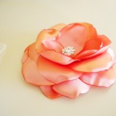 Sweet Salmon Peach Satin Flower Hair Clip and Brooch Pin Handmade
