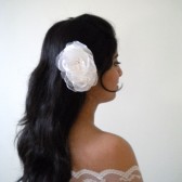 Double Flower Bridal Hair Comb Chiffon and Lace Handmade Wedding