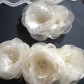 Bridal Sash Chiffon and Lace Flowers In Light Ivory - Handmade Wedding