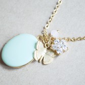 Butterfly Locket Charm Necklace with Flower Rhinestone
