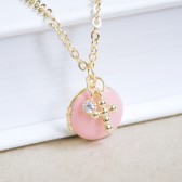 Gold Cross Necklace with Enamel Photo Locket