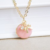 Liltle Gold Bow Charm Necklace and Colored Locket