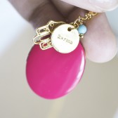 Good Karma Stamped Charm Necklace with Oval Enamel Locket