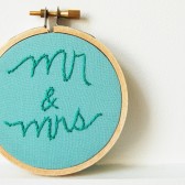 mr. and mrs. embroidered table sign