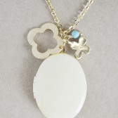 Gold Clover Lucky Charm Necklace & Honey Yellow Enamel Locket