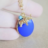 Golden Elephant Charm Figurine with Oval Enamel Locket