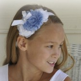 White and Blue Flower Girl Headband