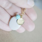 Beaded Lotus Flower Stamped Charm with Enamel Photo Locket