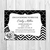Black and White Floral Chevron Bridal Shower Invitation