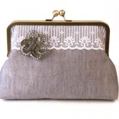 Classic Bridal Clutch Purse with Rhinestone Brooch