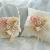 Blush Blossoms Flower Girl Basket and Pillow Set