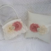 Ivory Champagne Flower Girl Basket and Pillow Set
