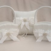 Two Flower Girl Baskets and Ring Pillow Set