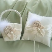 Elegant Flower Girl Basket and Pillow Set