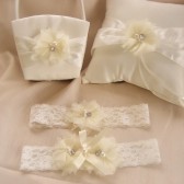 Simple and Chic Wedding Basket, Pillow and Garter Set
