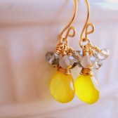 Yellow and Gray Drop Cluster Earrings