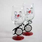 Bride and groom stick figure wine glass