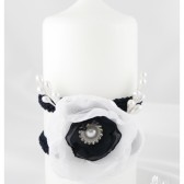 Wedding Candle in White and Navy with a Sparkly Cluster, Handmade Flowers and my Stamens' accents