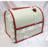 Wedding Chest Money Card Box in Ivory and Red with a Beautiful Handmade Boutonniere and Gorgeous Lace