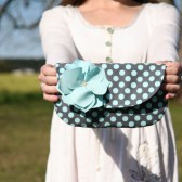 polka dot clutch purse in charcoal and teal