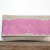 clutch purse in natural with pink vintage lace