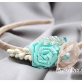 Bridal Flowergirl Headband with Handmade Flowers, my Stamen's Accent and Cluster in Cream, Mint and Ivory