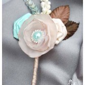 Groom Boutonniere with Satin Flowers my stamen's Accents and Cluster in Craem Ivory Mint Tan and Brown 1pc